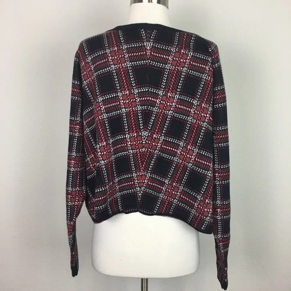 Torrid Red Black White Plaid Cropped Sweater size 2